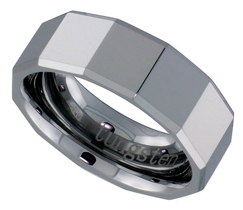 Tungsten Carbide 5/16 ( 8mm ) Comfort Fit Band w/ Large Square Facets