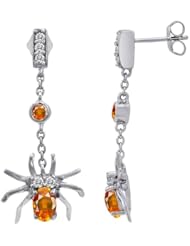 Candygem 14k Gold Plated Sterling Silver Created Orange Sapphire Spider Earring