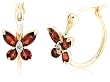 18k Yellow Gold Overlay Sterling Silver Garnet w/ Diamond Accent Butterfly Hoop Earrings