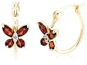 18k Yellow Gold Overlay Sterling Silver Garnet w/ Diamond Accent Butterfly Hoop Earrings