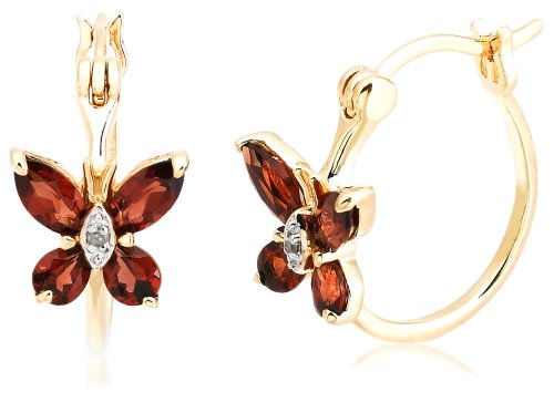 18k Yellow Gold Plated Sterling Silver Garnet and Diamond Accent Butterfly Hoop Earrings (0.7