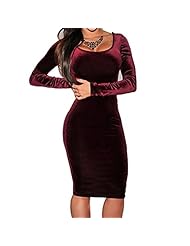 Sexy Sophisticated Velvet Belted Stretchy Long Sleeves Round Neck Midi Dress 