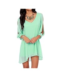 Sexy A-line V-neck Chiffon Off the Shoulder Slit  Dress