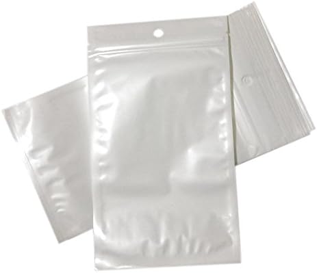 Janerate Pack of 25 Clear &amp; White Plastic Polymer 4x7 Inch Food Storage Flat Bag Ziplock Bags