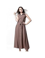 Ankle Length Belted Polyester Sleeveless Maxi Dress 