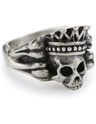 King Baby Crowned Skull and Bones Sterling Silver Ring, Size 10