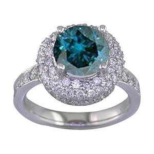 3.5 CT Blue & White Diamond Engagement Ring 14K White Gold In Size 7 (Available In Sizes 5 - 10)