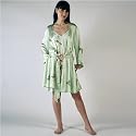 Lingerie Nightwear Chemise Robe -- The Hummingbirds -- Hand Painted Art on 100% Silk (Celadon Green)