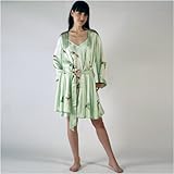 Lingerie Nightwear Chemise Robe -- The Hummingbirds -- Hand Painted Art on 100% Silk (Celadon Green)