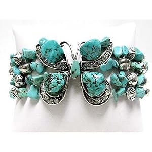 Turquoise Stone and Crystal Butterfly Stretch Bracelet Fashio