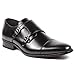 UVS10 Men's Black Double Monk Strap Cap Toe Slip On Loafers Dress Shoes