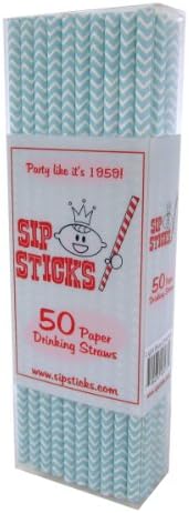SipSticks Paper Drinking Straws Biodegradeable 50 Pack - Light Blue Chevron