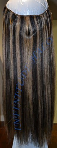 100% Premium Remy human hair halo Extension, Infinitude-Halo, flip in with invisible miracle adjustable secret wire, Black and Honey Brown Mix #1B/#27