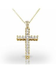 14KT Yellow Gold Stunning Diamond Cross Pendant with Bezeled Diamond Accents. 1 3/4 CTW