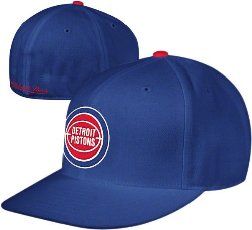 Detroit Pistons Blue Mitchell & Ness Hardwood Classics Basic Logo Fitted Hat
