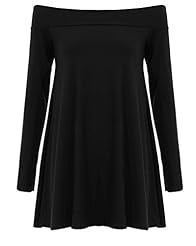 Plus Size Elastane/Jersey/Viscose Cap Sleeves Long Sleeves Off the Shoulder Flared-Skirt Midi Dress 