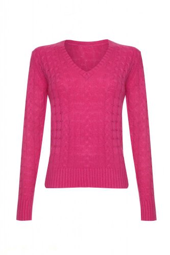 レディース　カシミアVネックケーブルセーター