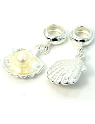 .925 Sterling Silver " Oyster Shell W/pearl Dangle " Charm Bead Compatible with Pandora Chamilia Kay Troll Bracelet