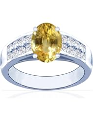 Platinum Oval Cut Yellow Sapphire Ring With Sidestones