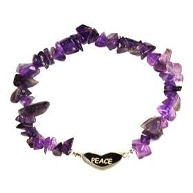 Sterling Silver Amethyst Chip Peace Stretch Bracelet - 7.5 by