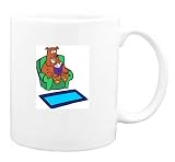 Mug with bulldog, reading, chair, dog, book