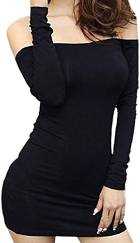 ETANG Women's Off Shoulder Long Sleeve Fitted Dress Black