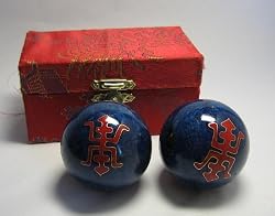 Blue Large Metal Balls Hands Exercise Chinese Symbols