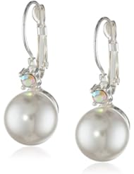 Simulated Pearl Faceted Glass Clutchless Drop Earrings