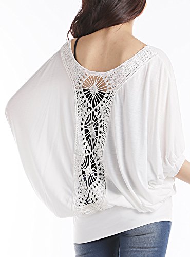 (ディーループ)D-LOOP バックかぎ編み レース ドルマンスリーブ カットソー レディース ドルマン Tシャツ おしゃれ チュニック ブラウス 半袖 シンプル エレガント 春 夏 106011