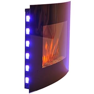 HOMCOM LED CURVED GLASS ELECTRIC WALL MOUNTED FIRE PLACE FIREPLACE 7 COLOUR SIDE LIGHTs SLIMLINE PLASMA FAN HEATER in stock