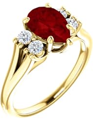 18K Yellow Gold 9.00x6.00mm Pear Cut Chatham Created Ruby and Diamond Ring -- LIFETIME WARRANTY