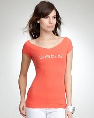 bebe Logo Double V-Neck Tee
