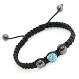 Aquamarine Theme Crystal Light Blue Charm Bracelet with Hematite Beads Adjustable Hand Braided Bracelet March Birthstone for Women, Men, Teens and Kids