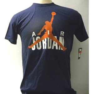 Jordan T-Shirt -359976-410 (Large, Navy Blue / Orange and White) [Apparel]