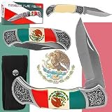 4.25 Inch Mexican Flag Folding Pocket Knife with Sheath