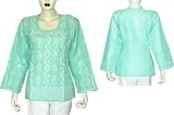 Kurti India Wear Beautiful Summer Dress Chikan Embroidery Size L (ctop391)