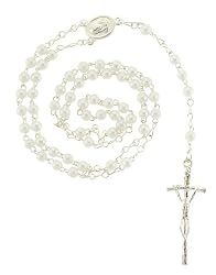 Baptismal Rosary - 4mm Rounded Pearl Beads - 15" Chain - MADE IN ITALY - Case Included - Solid Construction to last.
