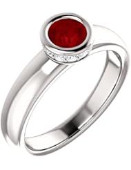 14K White Gold 5.00mm Round Cut Ruby and Diamond Ring -- LIFETIME WARRANTY