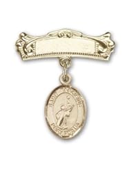14K Gold Baby Badge with St. Tarcisius Charm and Arched Polished Badge Pin