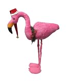 28 Standing Pink Flamingo With Christmas Hat & Wreath Holiday Decoration