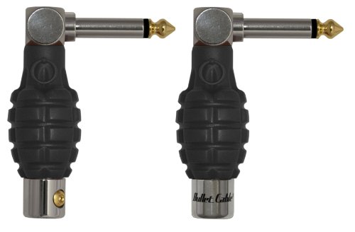 Bullet Cable DIY Solderless Connectors.  High-quality Molded Black Grenade Shape. Angle Plug.  2 Piece Set
