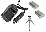 MultiPack (2 Count): Replacement Battery PLUS Mini Battery Travel Charger for Specific Digital Camera and Camcorder Models / Compatible with PANASONIC VW-VBD1 Charges with Intelligent Charge Technology - Includes Car Adapter, TWO Batteries and One Mini Tripod with Expandable Legs