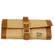 Travel Bag Jewelry Roll Up Leather Tan Brown Gold-Tone Buckle