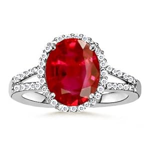 Oval Ruby and Diamond Split Shank Ring