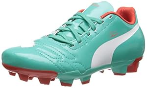 PUMA Evopower4 FG JR Soccer Shoe (Little Kid/Big Kid),Pool Green/White/Grenadine/Turbulence,7 M US Big Kid