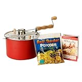 Whirley-Pop Stovetop Popcorn Popper with 1 Real Theater Popcorn Kit - Red Pan