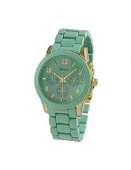 GENEVA PLATINUM 12924512 WOMENS DECORATIVE CHRONOGRAPH STYLE LINK WATCH - MINT GREEN