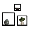 Set of 3 Square Wooden Shelves - Black (9", 7", 5")