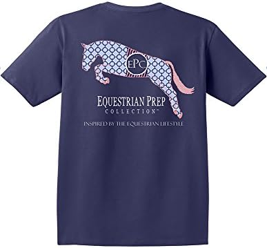 TurnipTruckDesigns Womens Preppy Pattern Jumping Horse Tshirt, Navy (small)