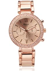 Brinley Co. Womens Rhinestone Accent Color-Pop Metal Link Watch